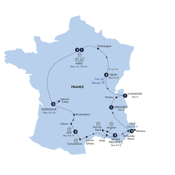 Country Roads of France - Classic Group Itinerary Map