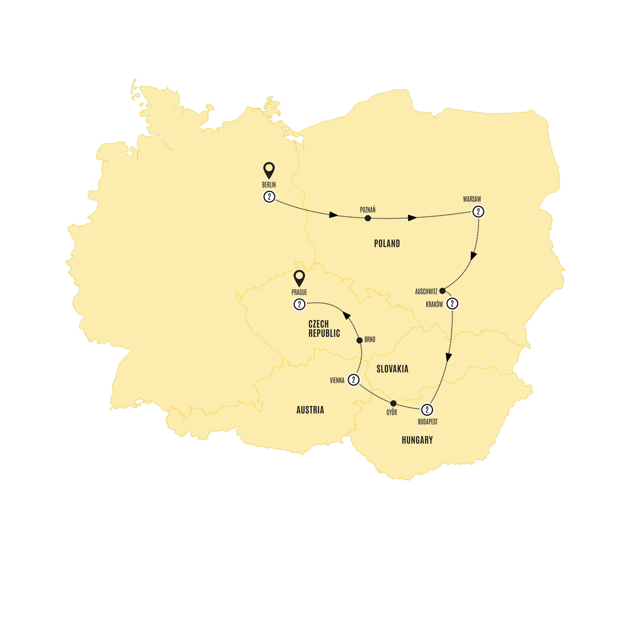 Map of Highlights of Bohemia (2027 Onwards) from Costsaver