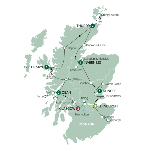 Scotland's Highlands, Islands and Cities Itinerary Map