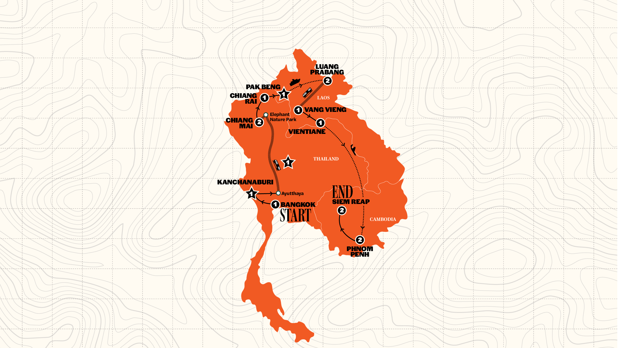 Map of Thailand, Laos & Cambodia Uncovered from Contiki