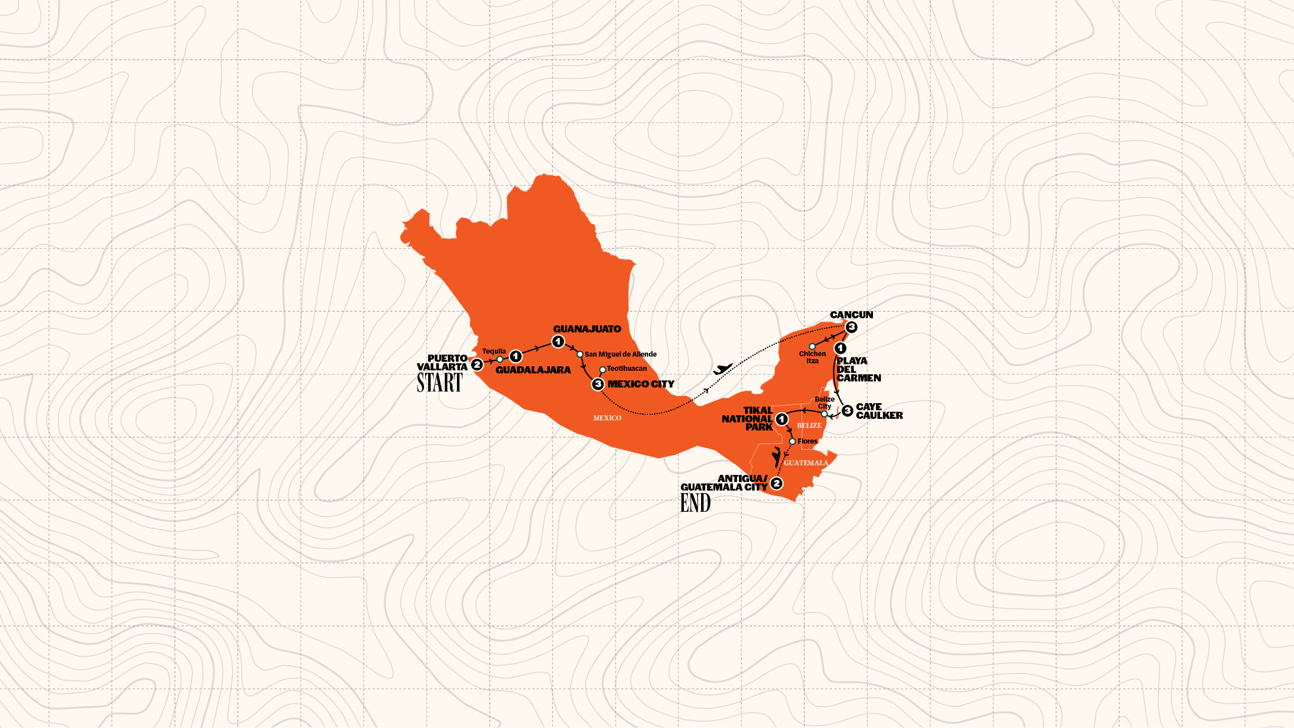 Map of Ultimate Central America from Contiki