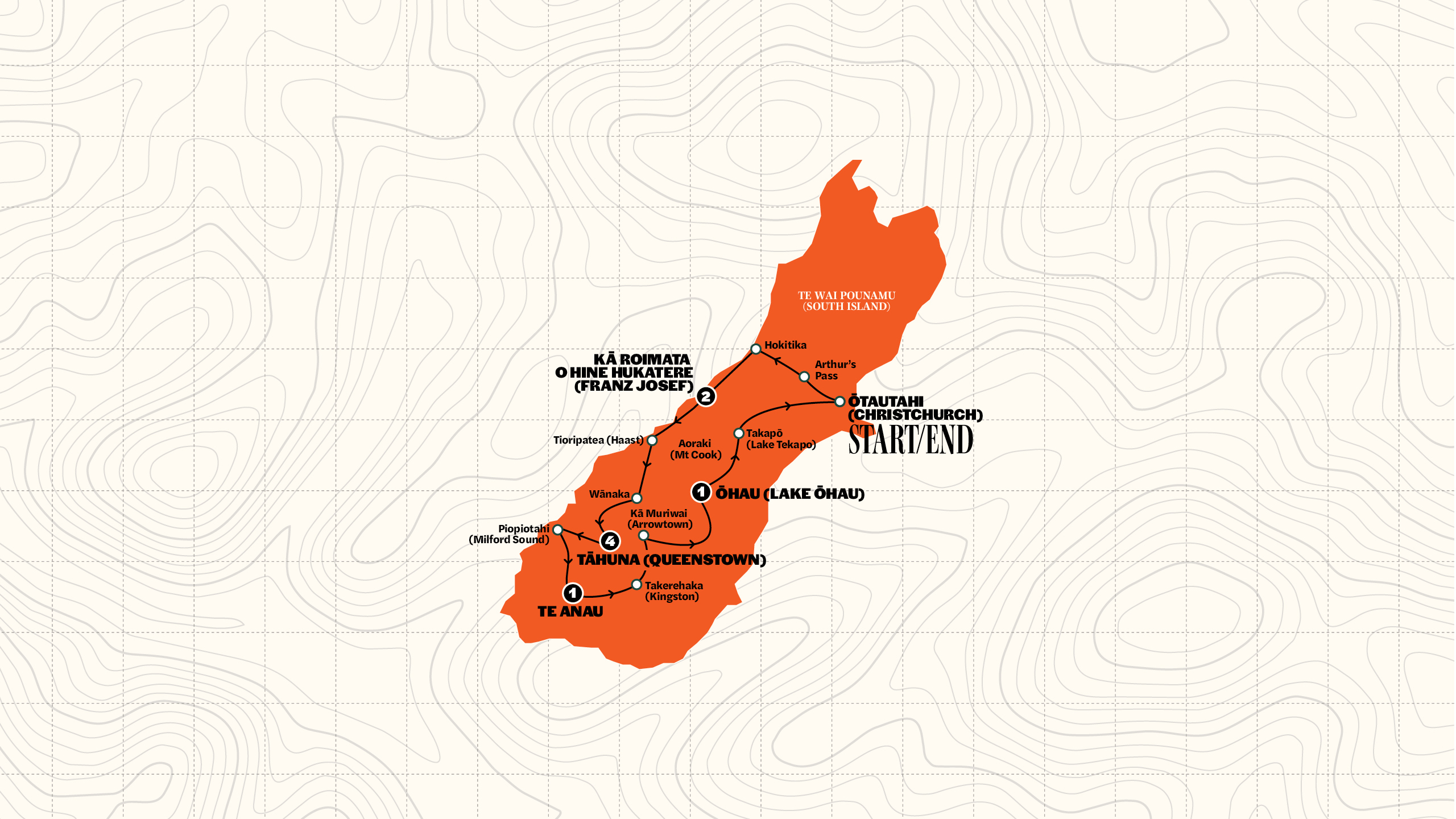 Map of New Zealand: Sweet as South | Westbound | Oct 2027 - Oct 2028 from Contiki