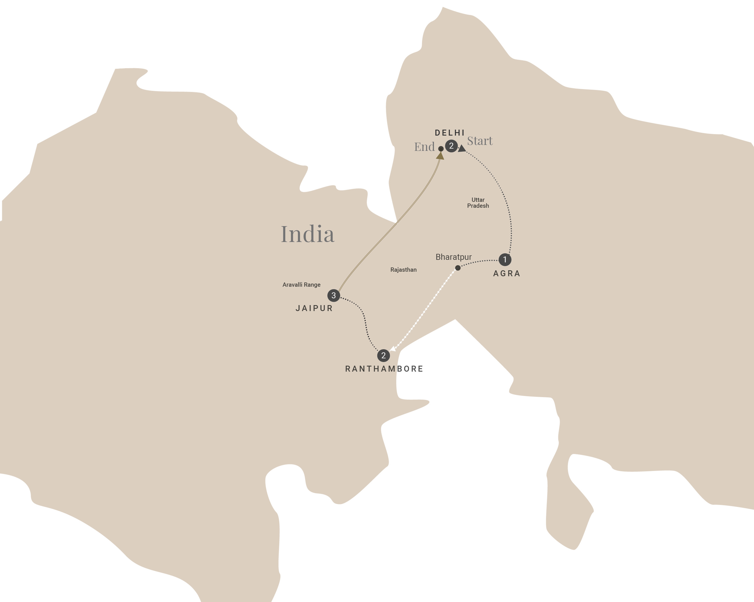 tourhub | Luxury Gold | Essence of India - end Delhi | Tour Map
