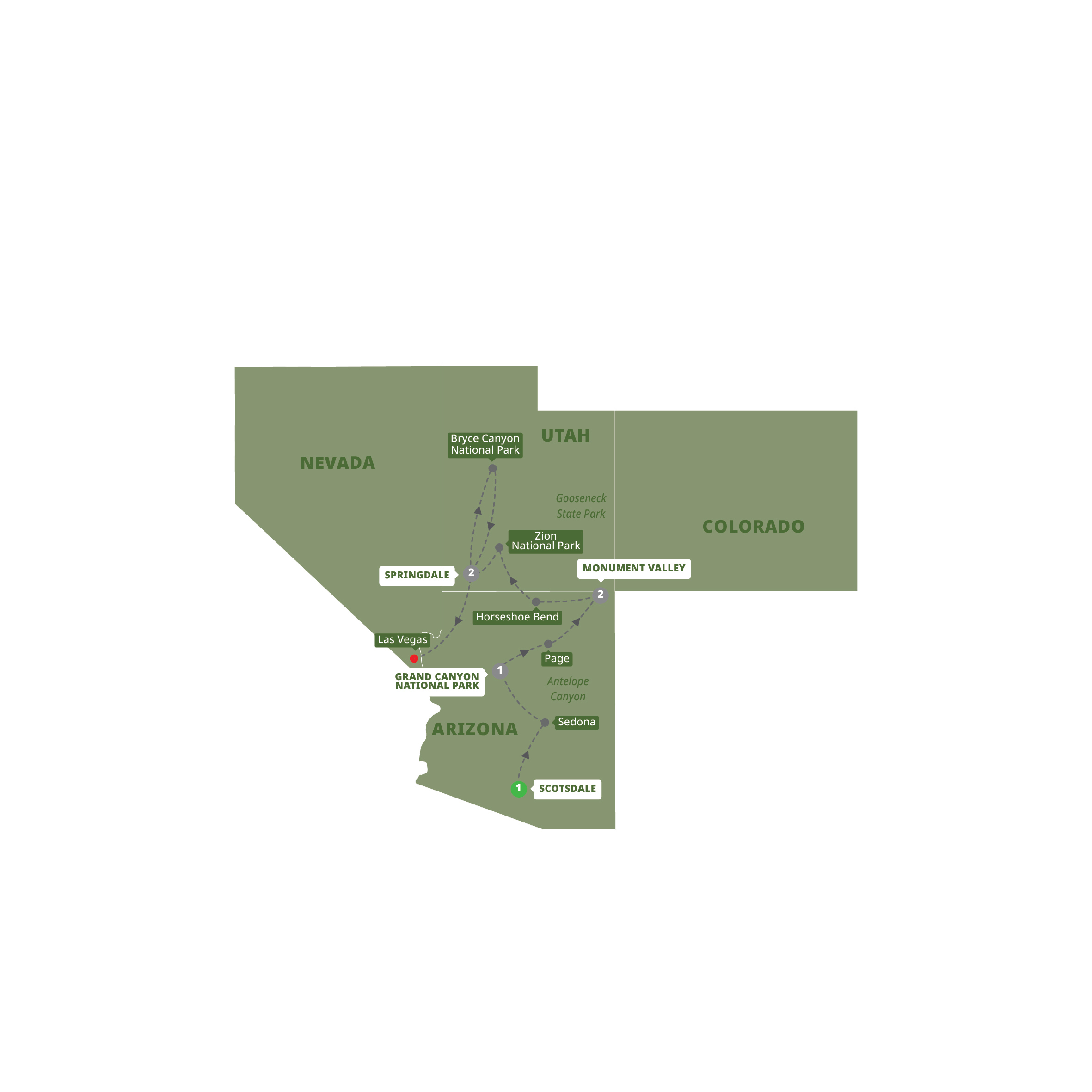 Map of Enchanting Canyonlands - Small Group from Trafalgar