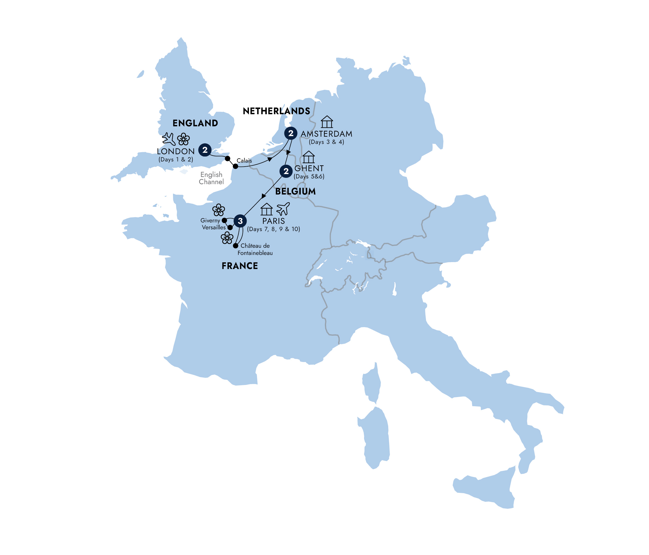 Map of European Affair & The Chelsea Flower Show from Insight Vacations