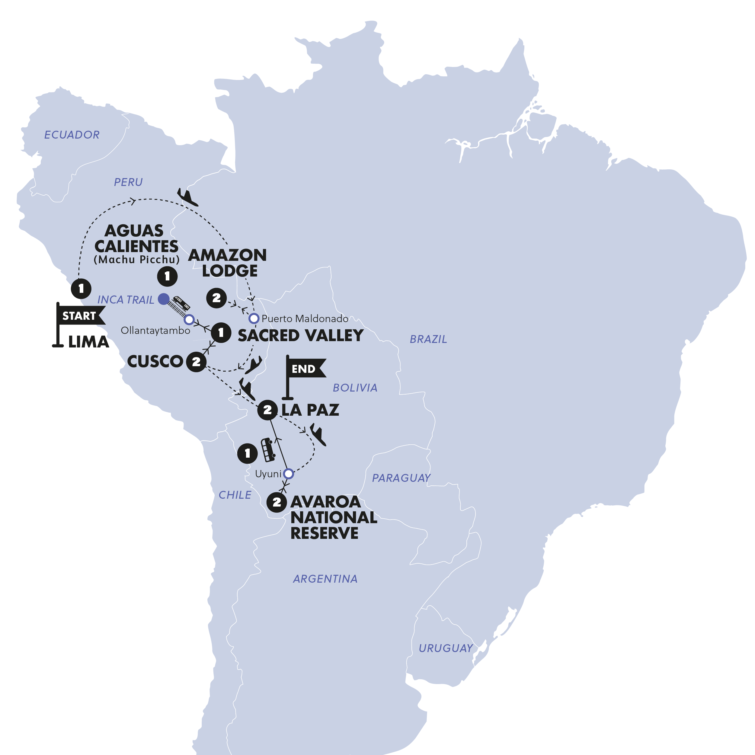 tourhub | Contiki | Andean Crossing, Train To Machu Picchu (From Mar 2023) | Tour Map
