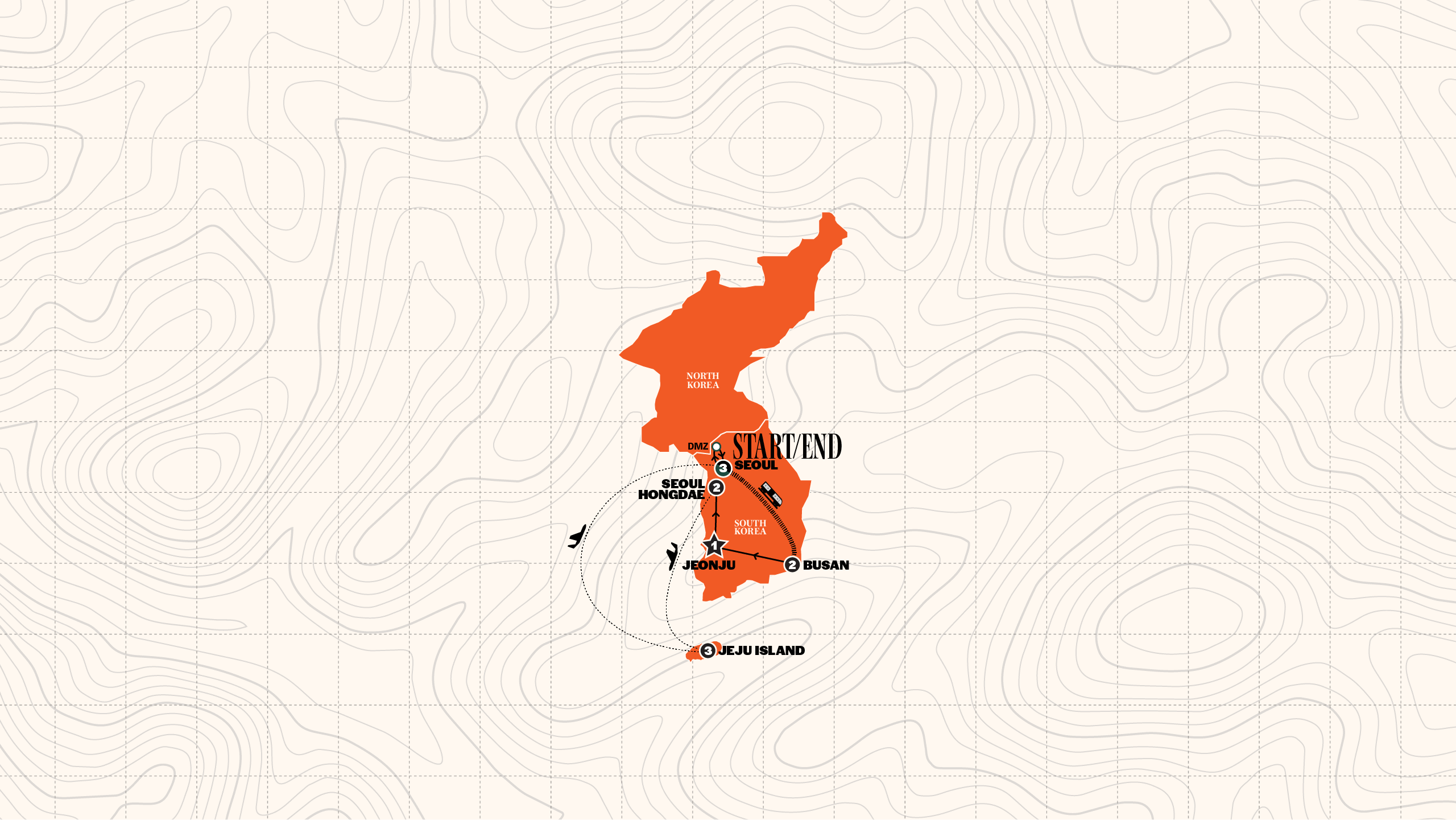 Map of Best of South Korea | with Jeju Island | 2028/2029 from Contiki