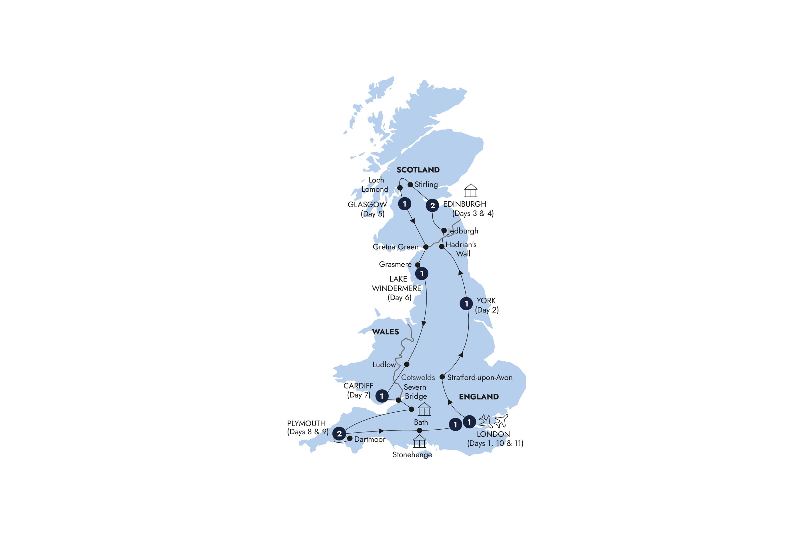 Best of Britain - Classic Group Itinerary Map