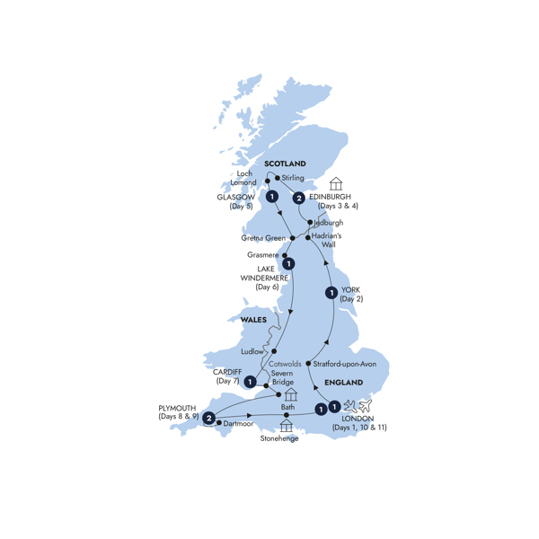 Best of Britain - Classic Group Itinerary Map