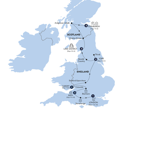 Elegance of Great Britain - Start Edinburgh, Small Group Itinerary Map