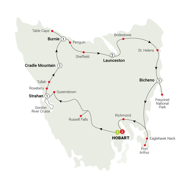 Tasmanian Wonders Itinerary Map