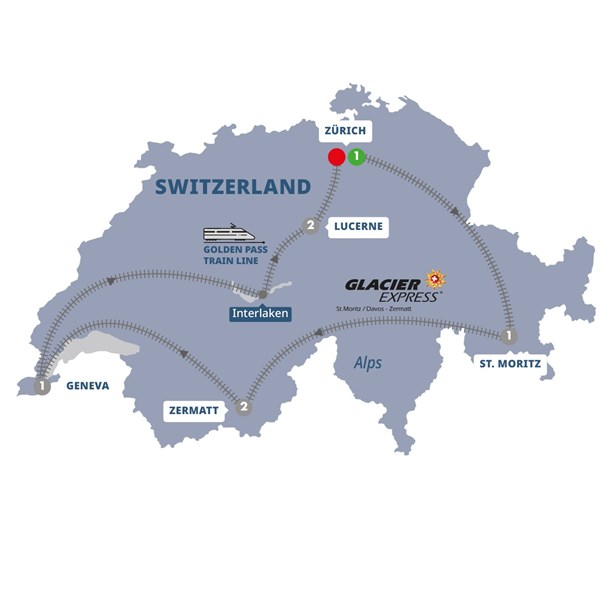 tourhub | Trafalgar | Contrasts of Switzerland | STGVZM19 | Route Map