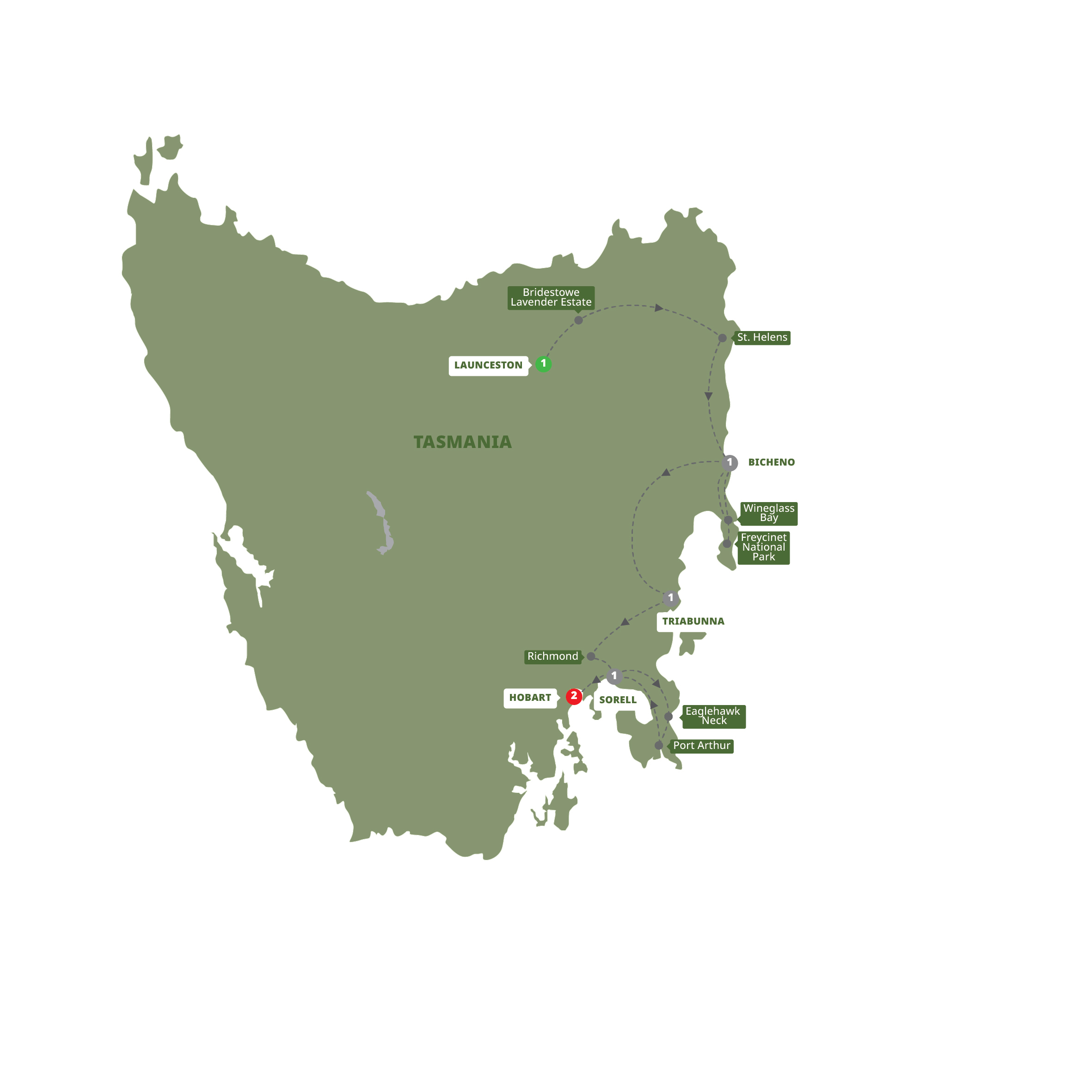 Map of Tasmania's Wilderness & Heritage - Small Group from Trafalgar