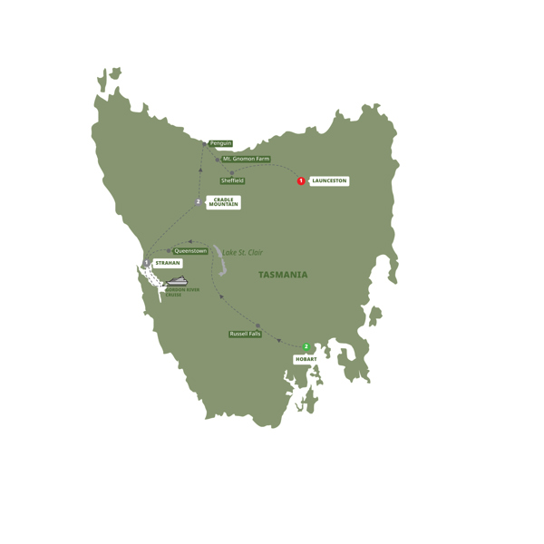 Tasmania's Wild Wonders - Small Group Itinerary Map