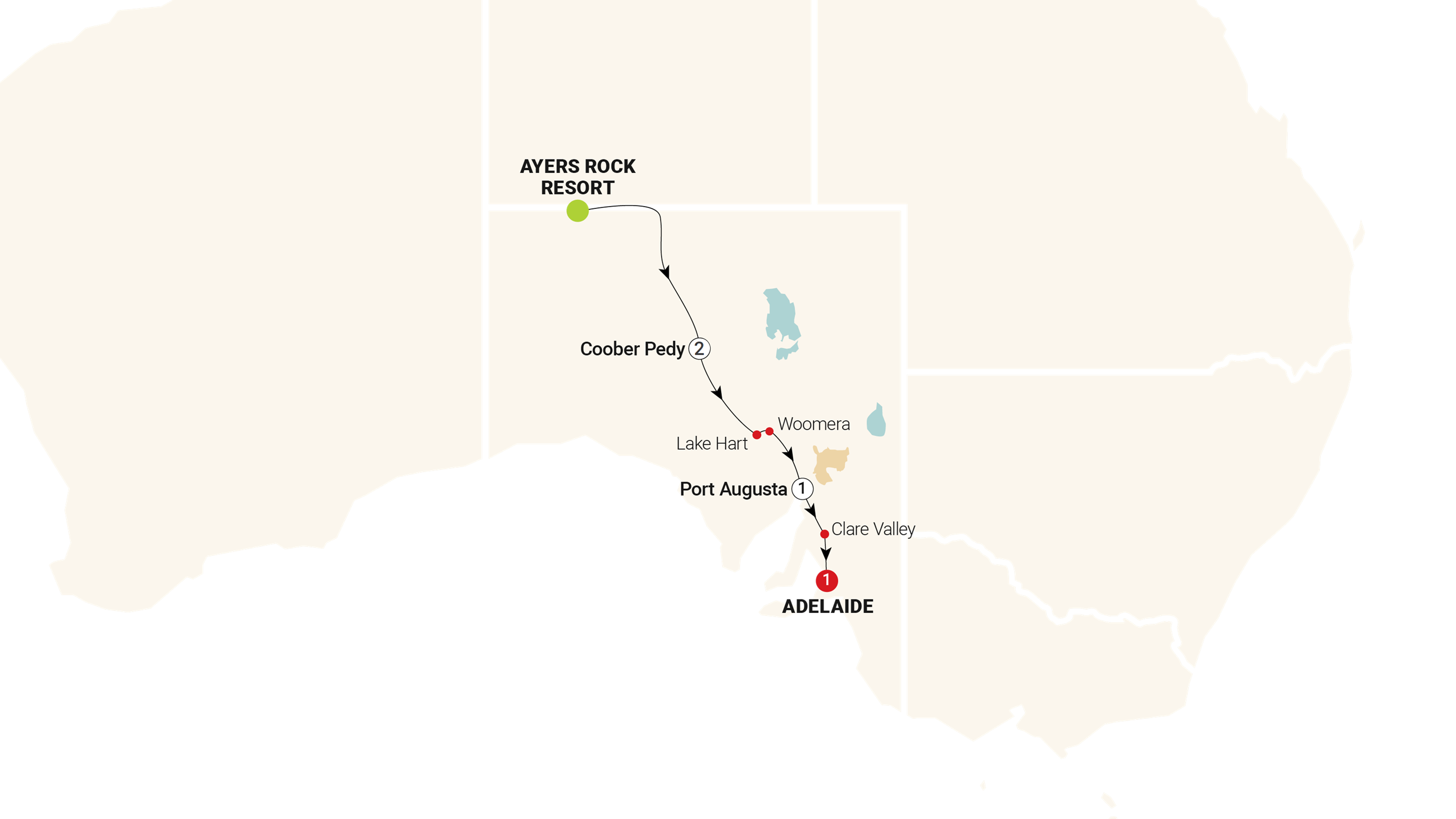 tourhub | AAT Kings | Outback Explorer: Uluru to Adelaide | Tour Map