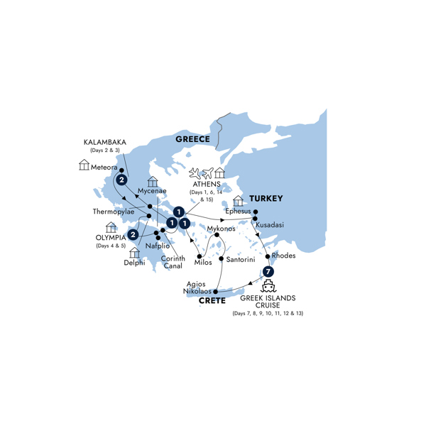 Grecian Fables Idyllic - Superior, Classic Group Itinerary Map