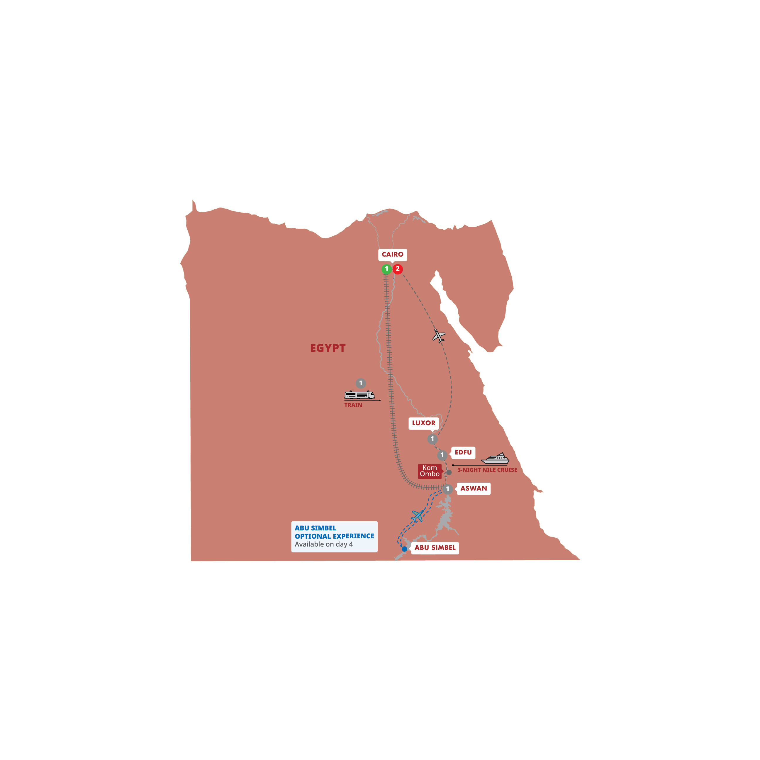 Map of Egypt Explorer with Nile Cruise from Trafalgar