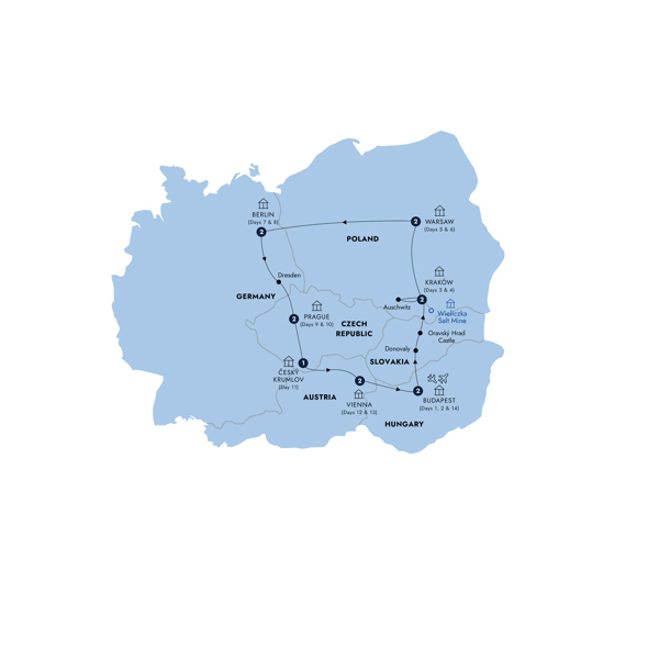 Highlights of Eastern Europe - End Budapest, Classic Group Itinerary Map