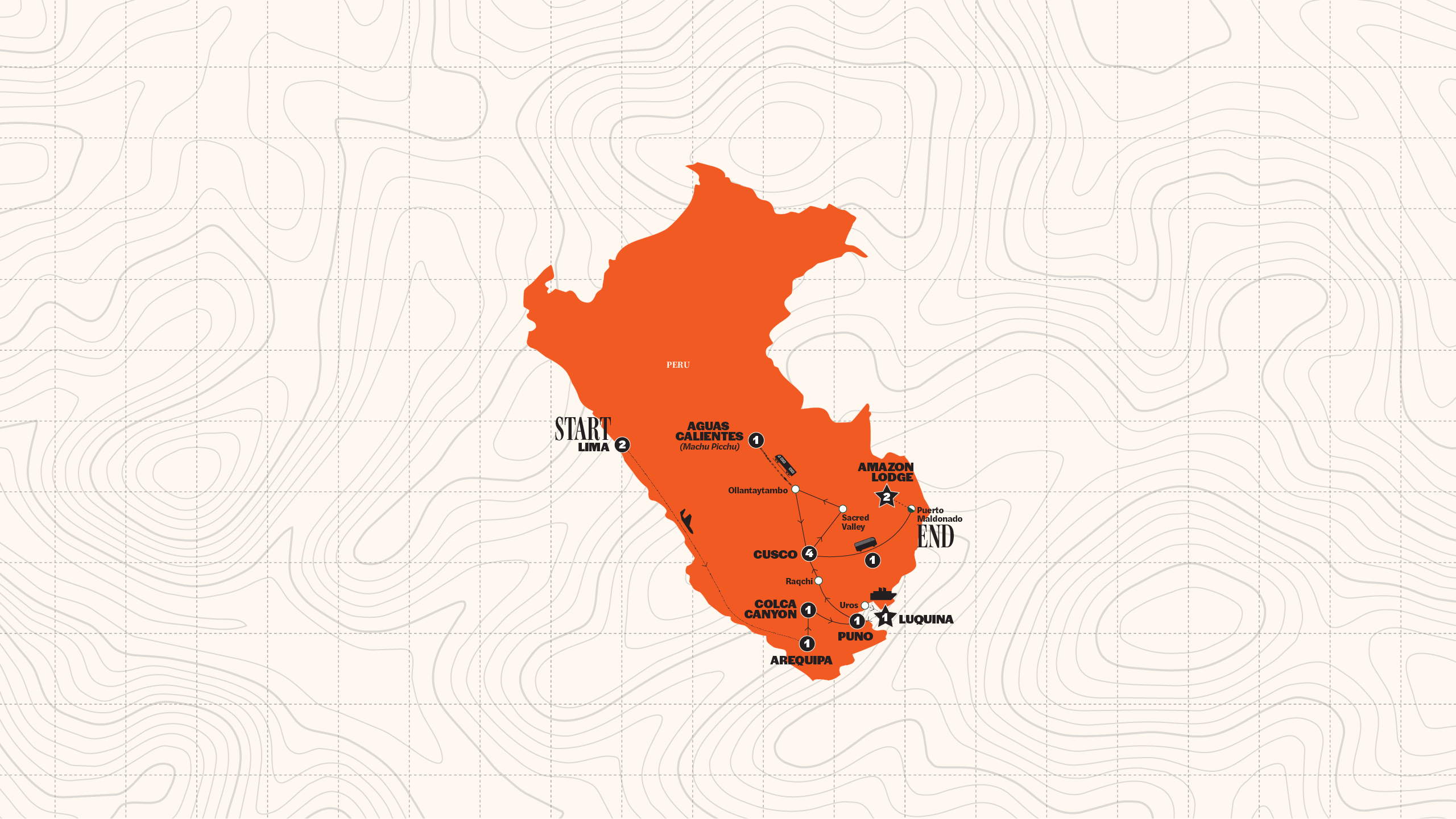 Map of Best of Peru 35 to 45 | with Amazon from Contiki