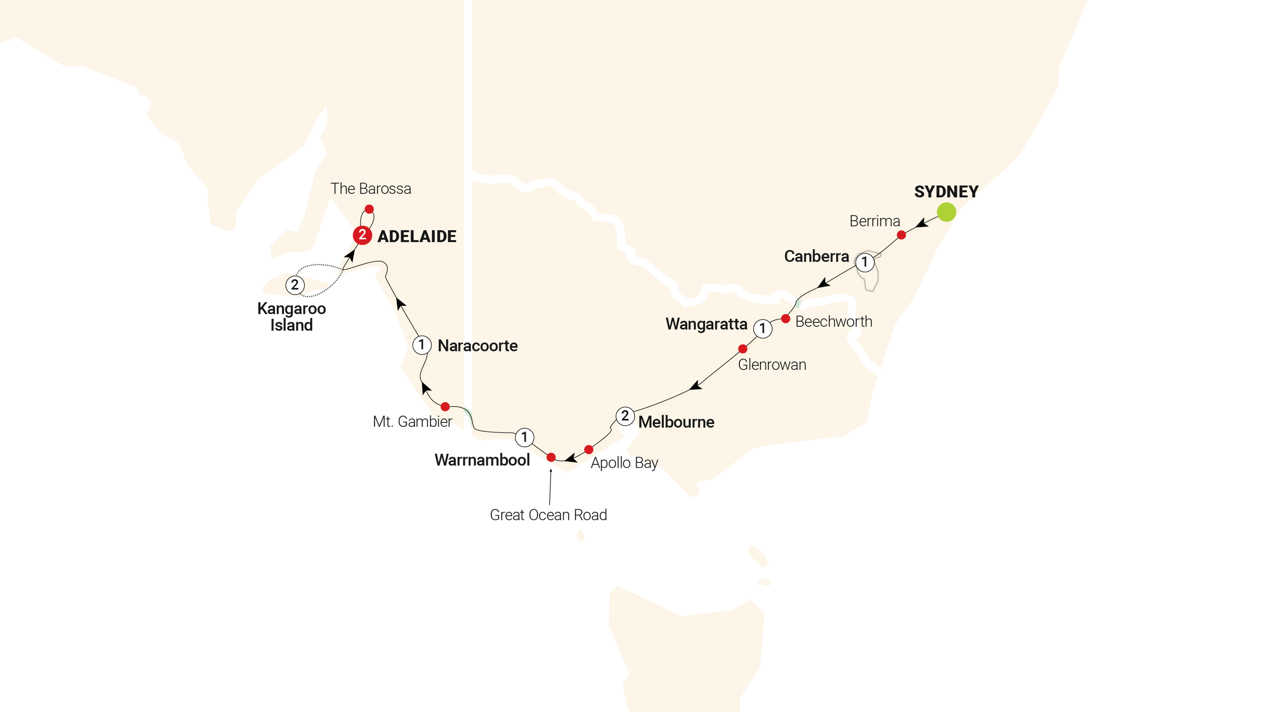 tourhub | AAT Kings | Tastes of Southern Australia | Tour Map