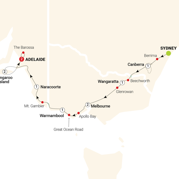 Tastes of Southern Australia Itinerary Map