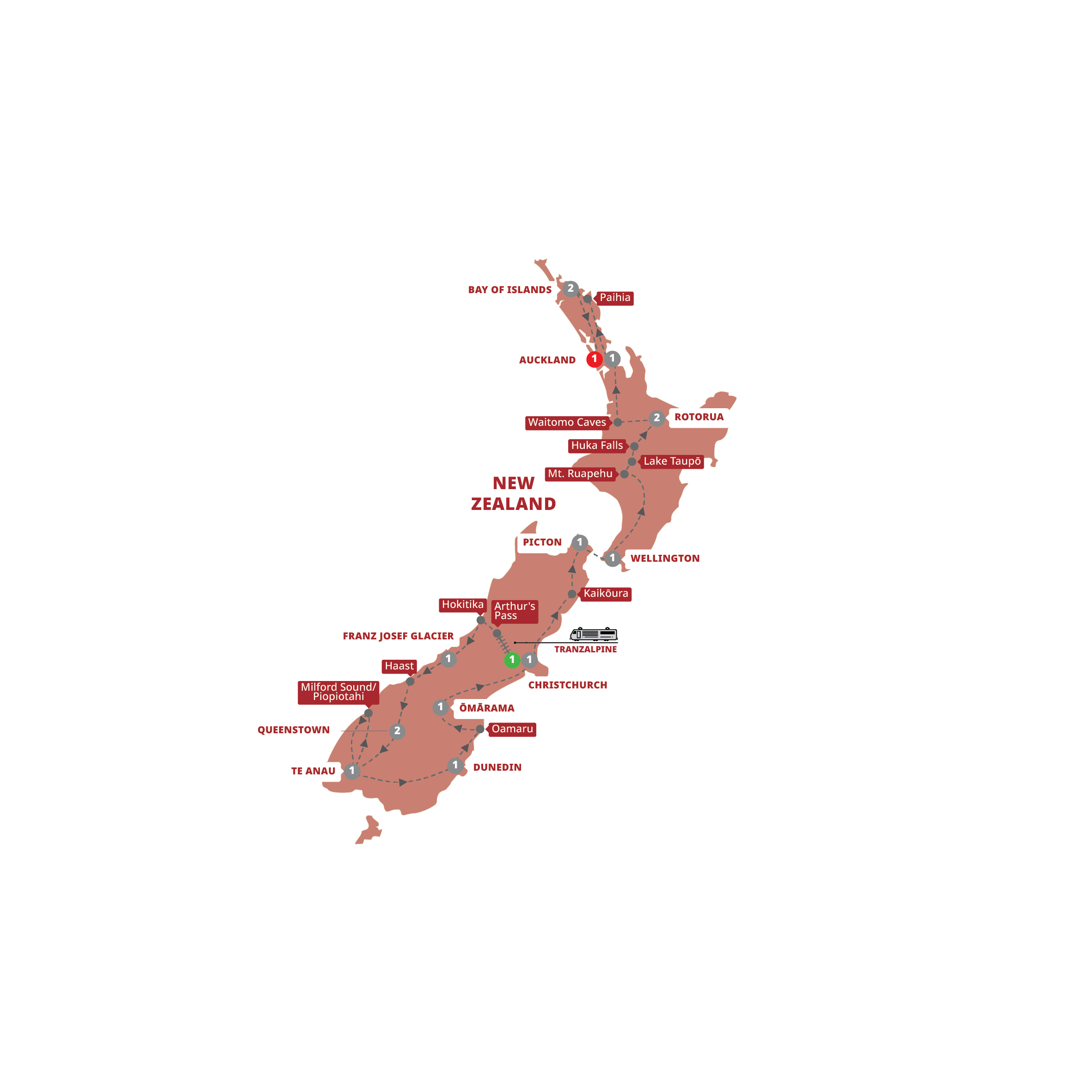 Map of New Zealand Magic from Trafalgar