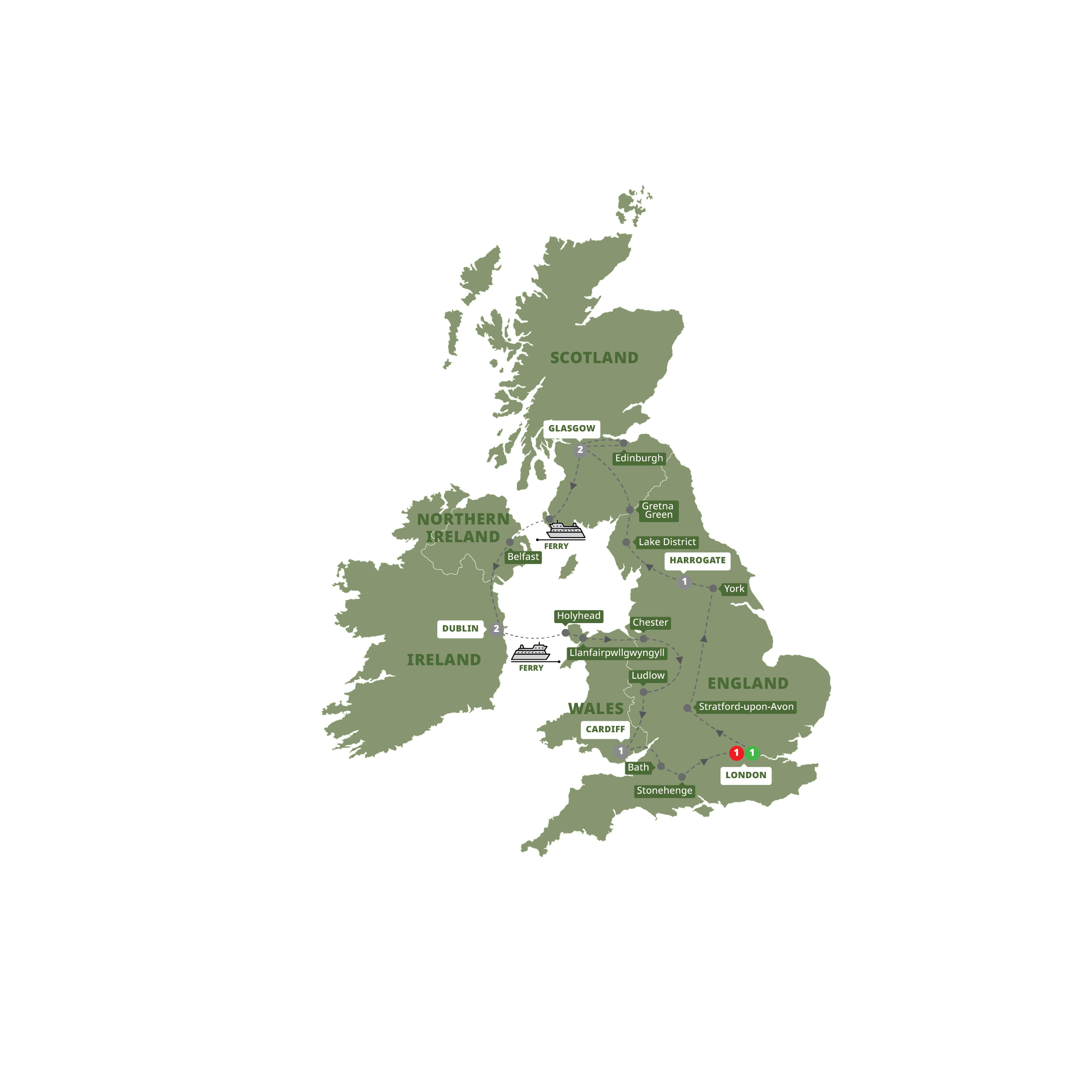 Map of Britain and Ireland Highlights (2027) from Trafalgar