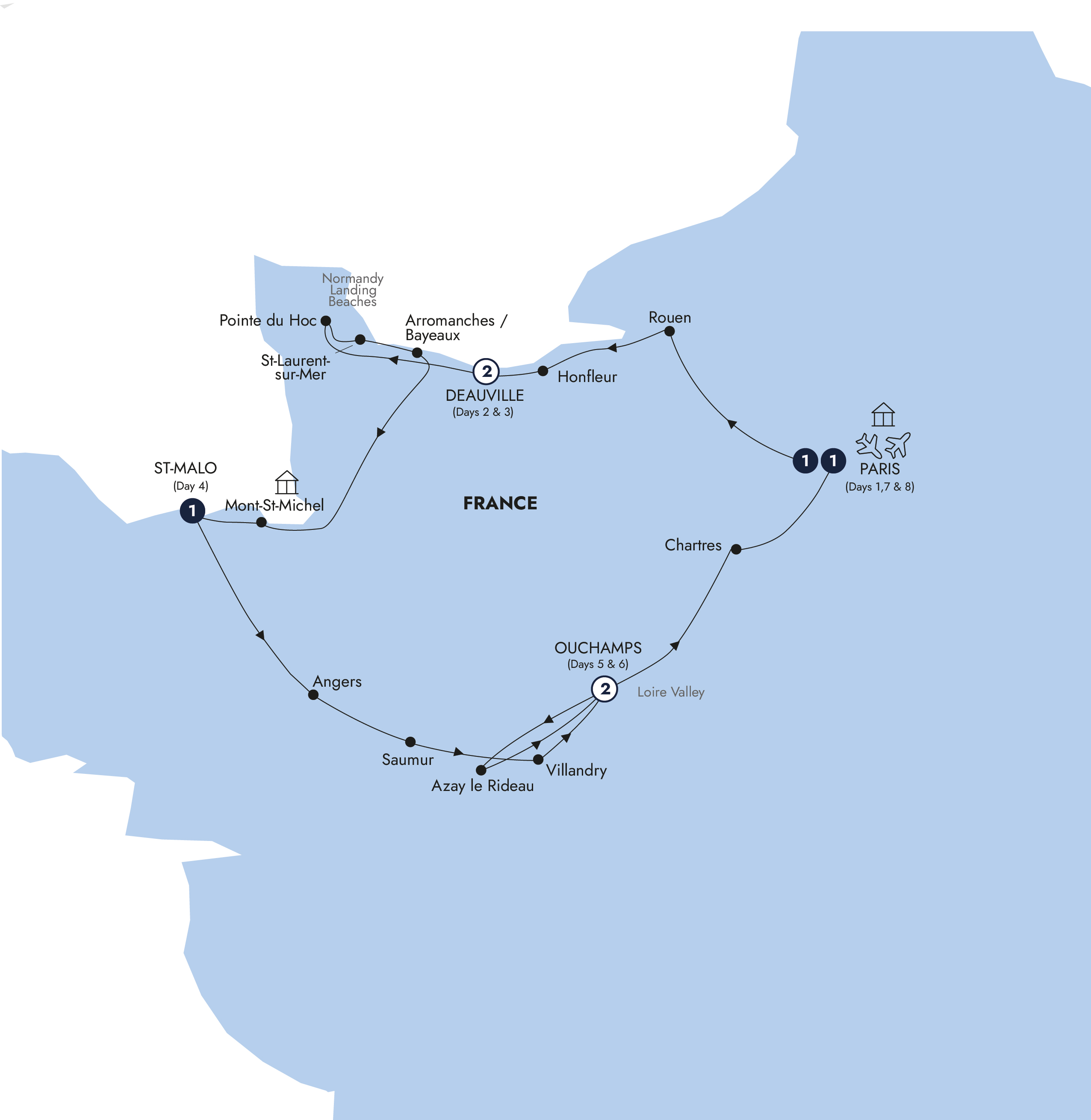 tourhub | Insight Vacations | Normandy, Brittany & The Loire Valley - Classic Group | Tour Map