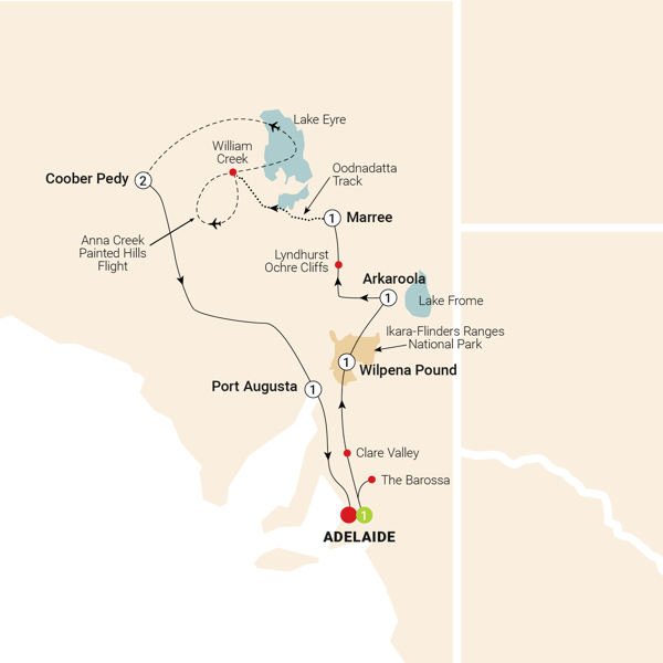 South Australian Outback Adventure Itinerary Map