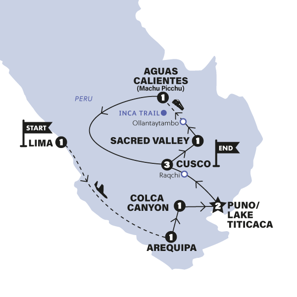 tourhub | Contiki | Peru Panorama with Inca Trail Trek (Mar 2024 to Feb 2025) | Tour Map