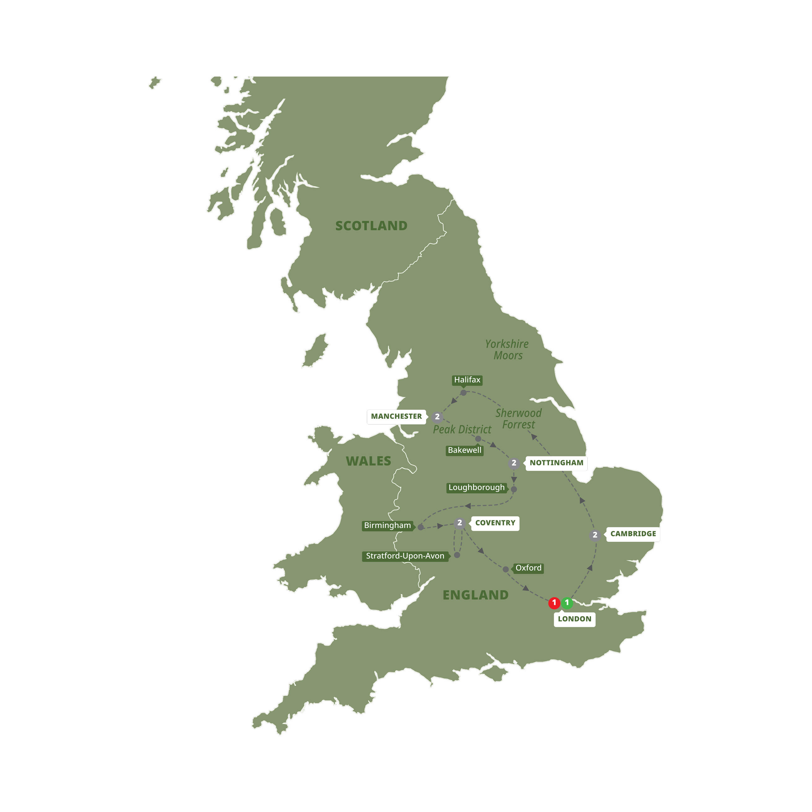 Map of English Adventure from Trafalgar