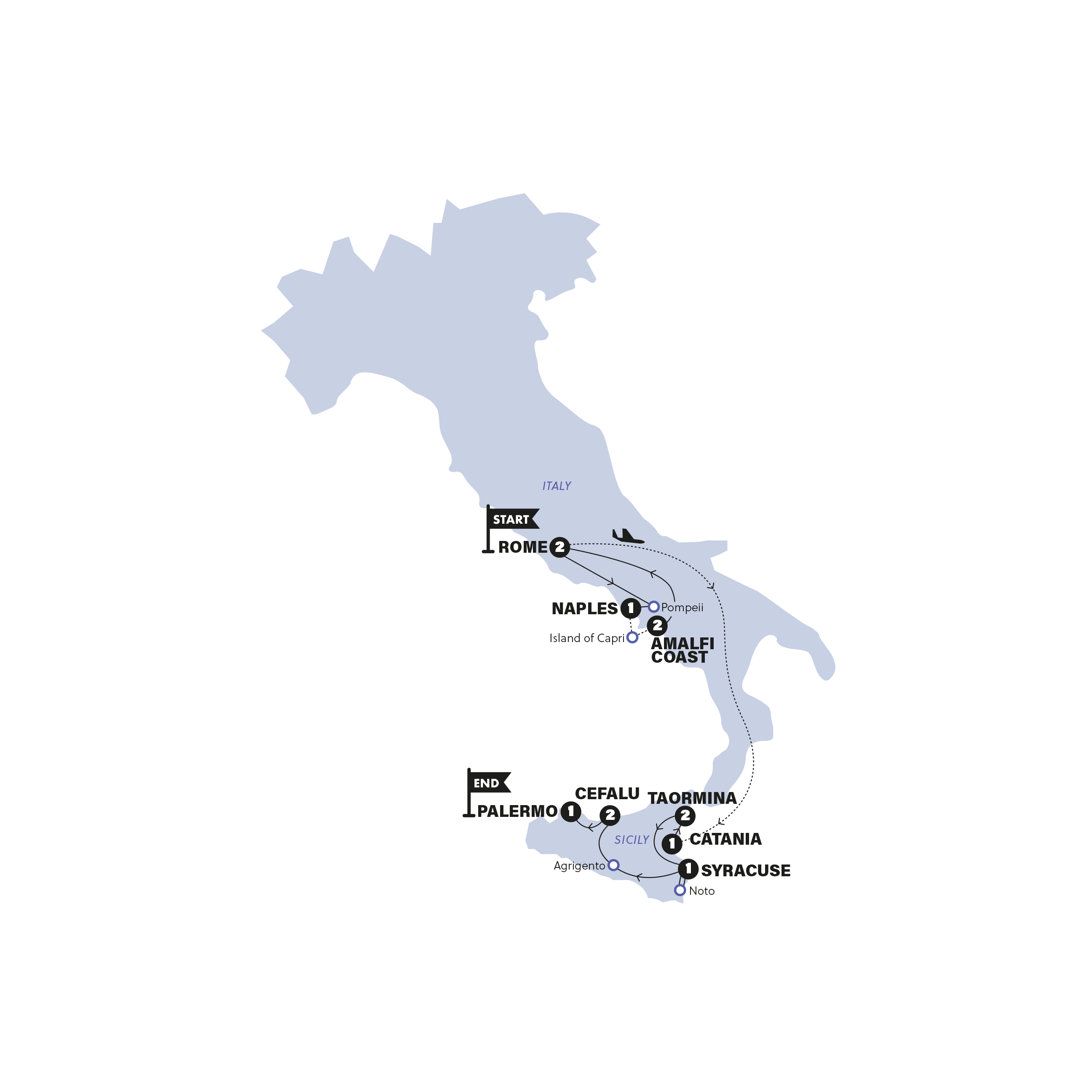 tourhub | Contiki | Italian Escape & Sicily | Classic | 2026 | Tour Map