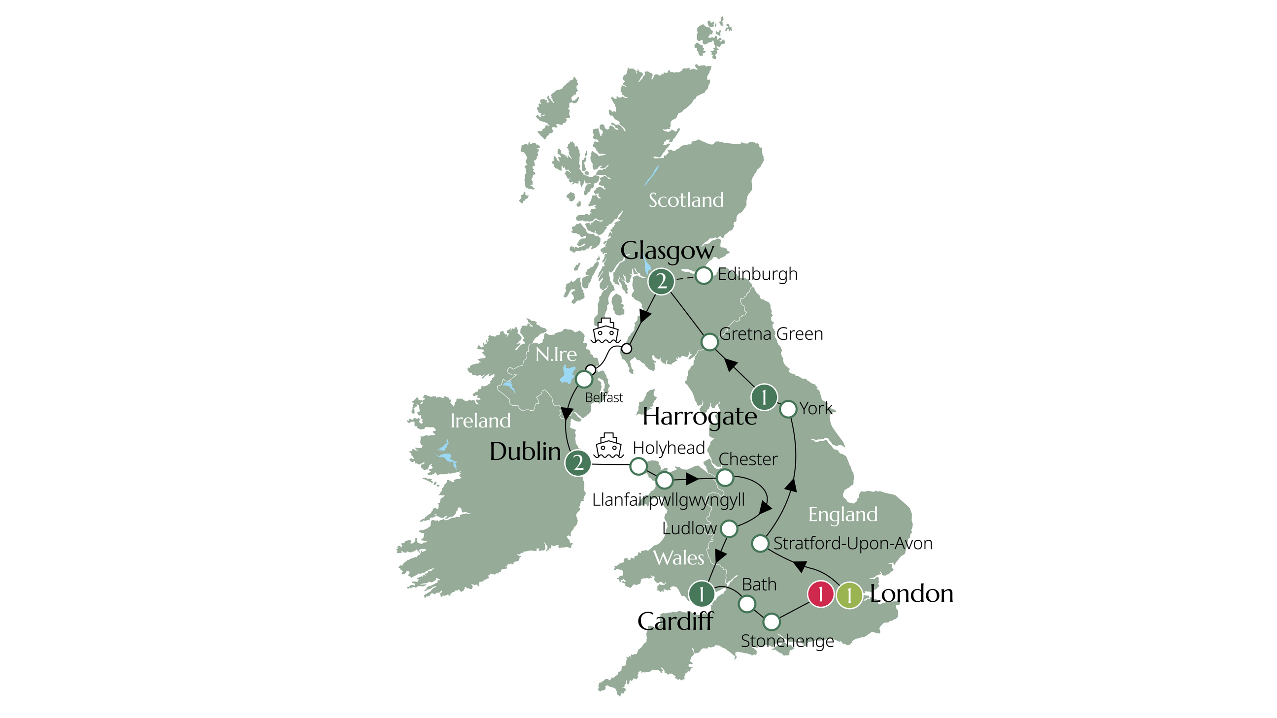 Map of Britain and Ireland Highlights from Brendan Vacations