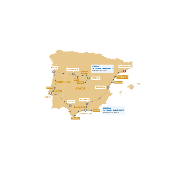 Best of Spain and Portugal - Small Group end Barcelona Itinerary Map