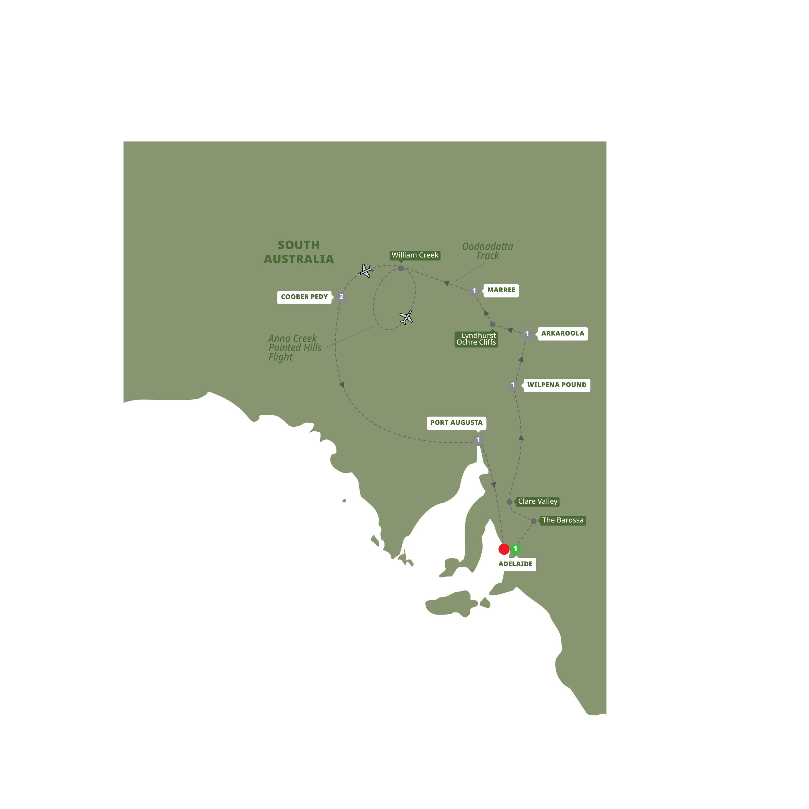 Map of South Australian Outback Adventure from Trafalgar