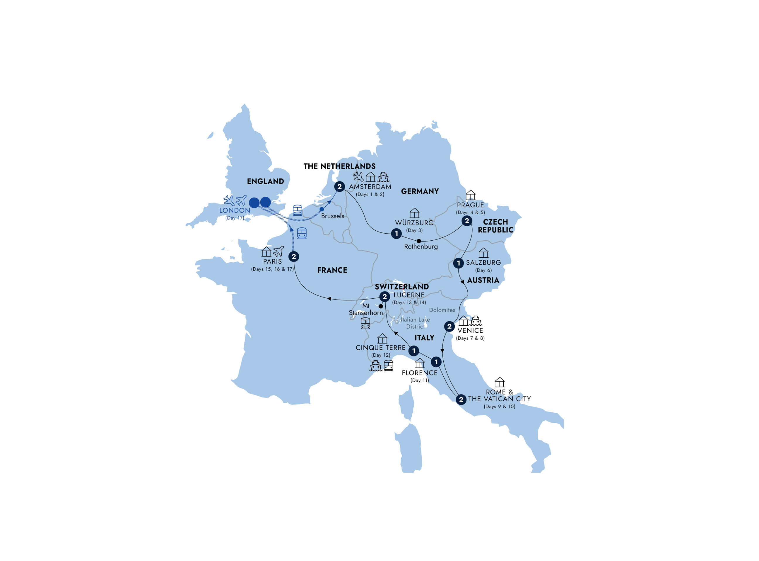 tourhub | Insight Vacations | European Discovery - Start Amsterdam, End Paris, Small Group | Tour Map