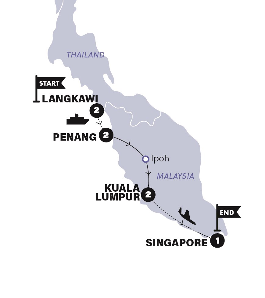 tourhub | Contiki | Malaysia and Singapore Highlights | Tour Map