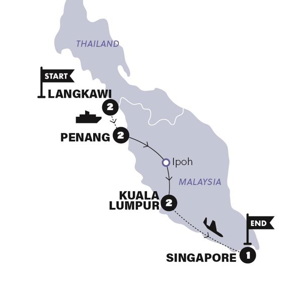 Malaysia and Singapore Highlights Trip Map