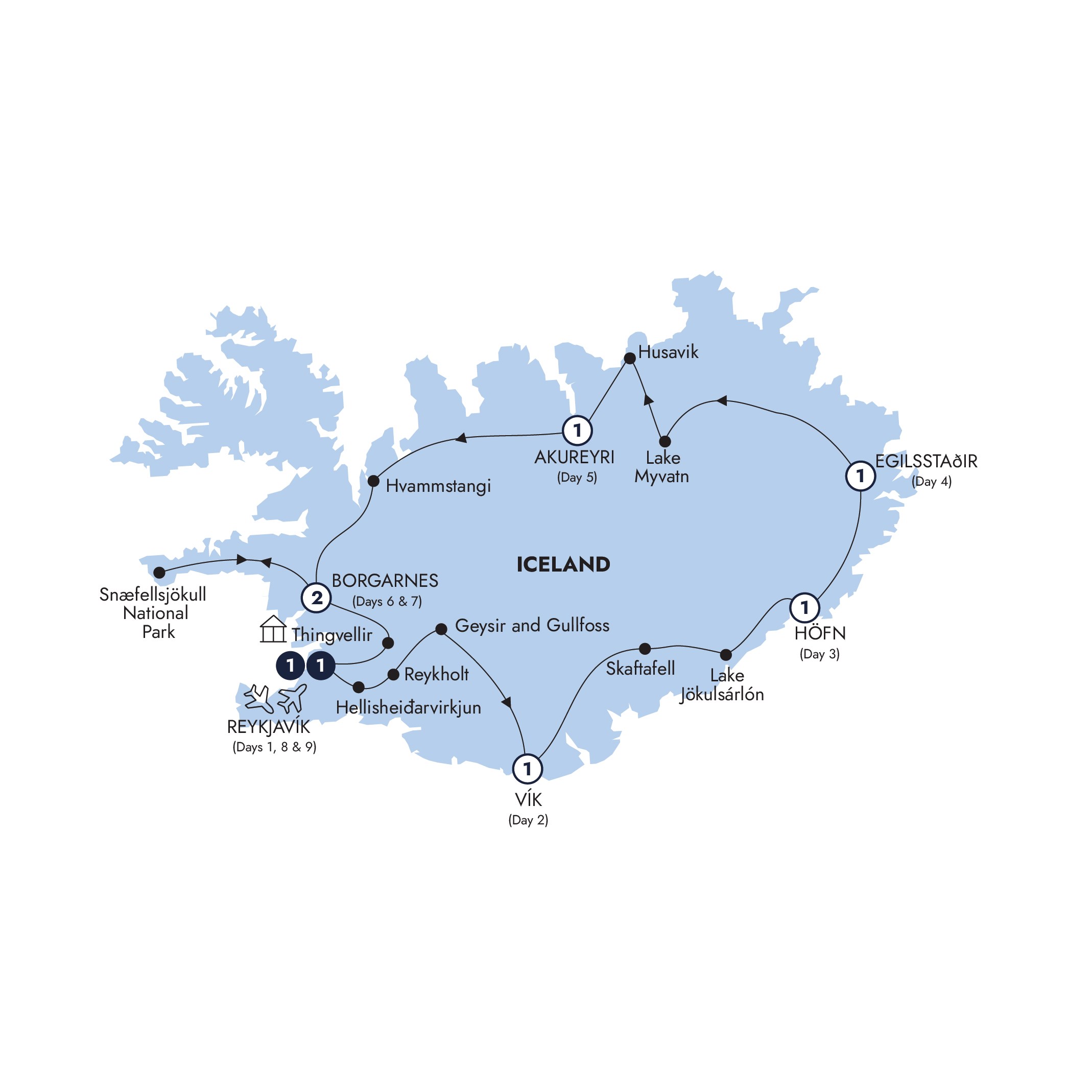 tourhub | Insight Vacations | Natural Wonders of Iceland - Small Group | Tour Map
