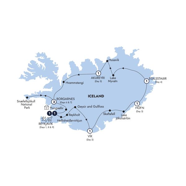 Natural Wonders of Iceland - Classic Group Itinerary Map