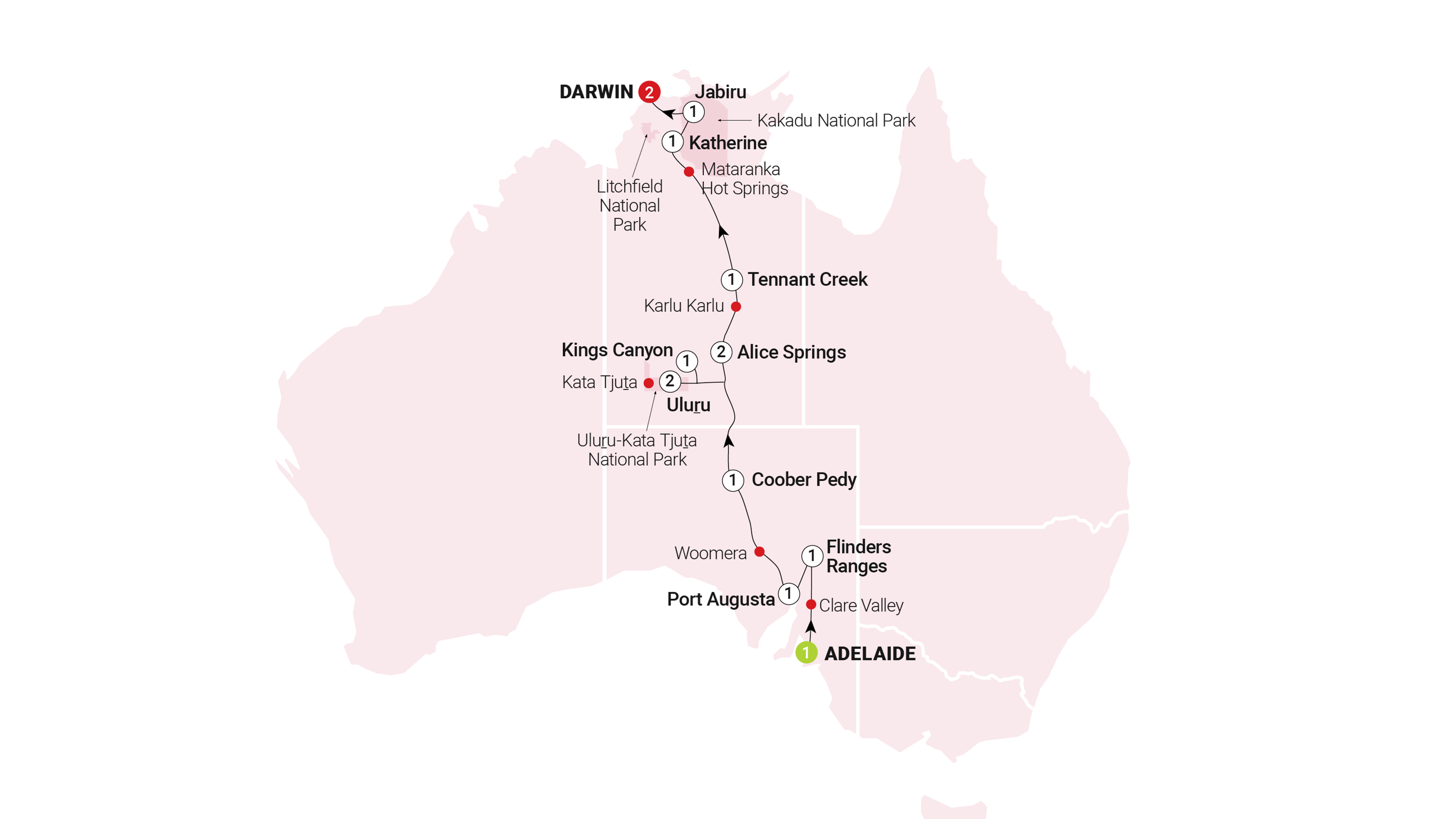 tourhub | AAT Kings | Outback Adventure | Tour Map