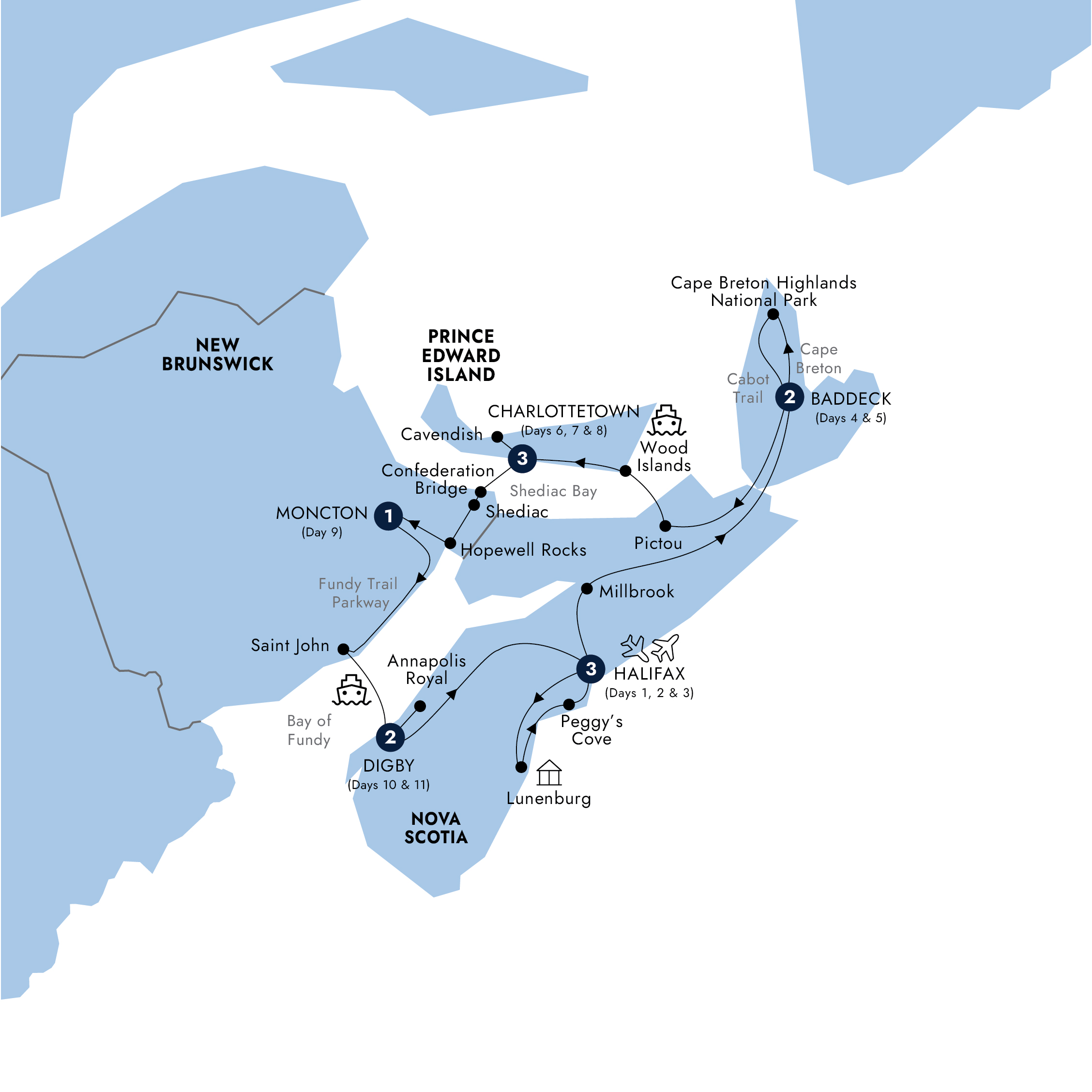 tourhub | Insight Vacations | Landscapes of the Canadian Maritimes - Small Group | Tour Map