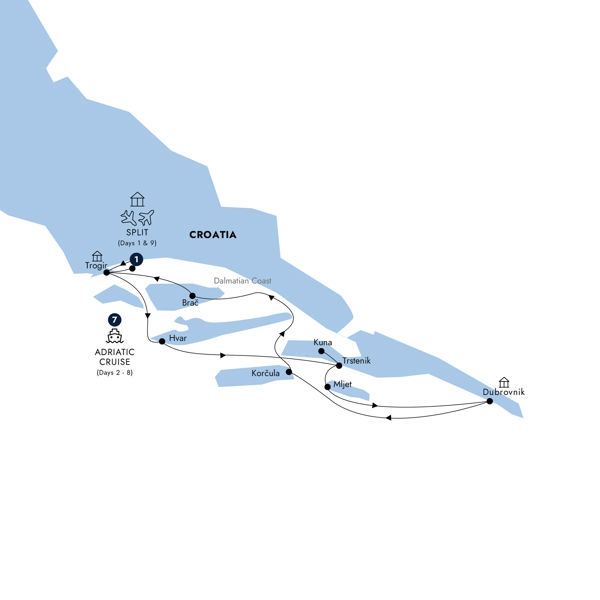 Dalmatian Elegance - Lower Deck Deluxe Cabin, Classic Group Itinerary Map