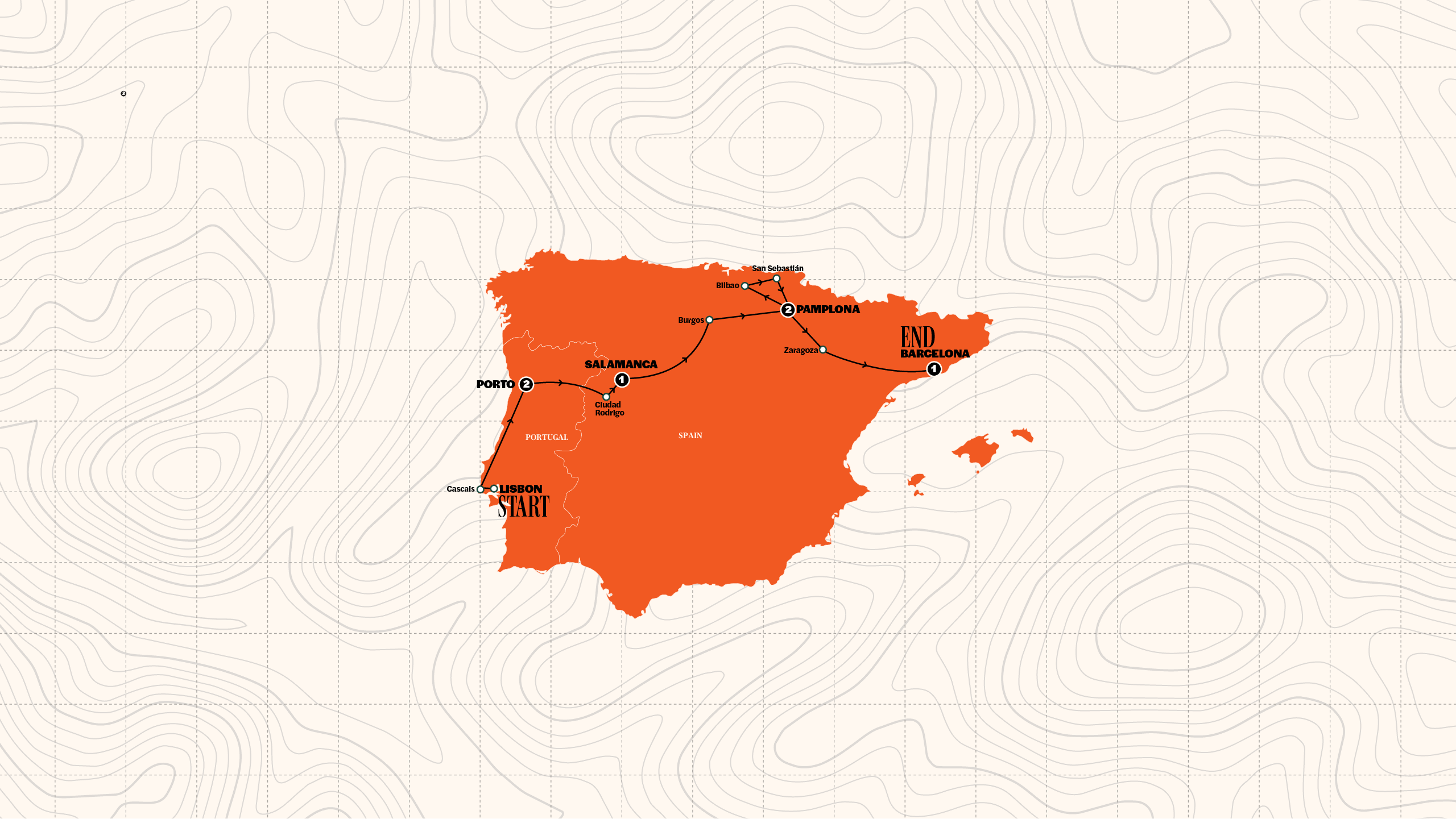 Map of Lisbon to Barcelona | Classic | Winter from Contiki