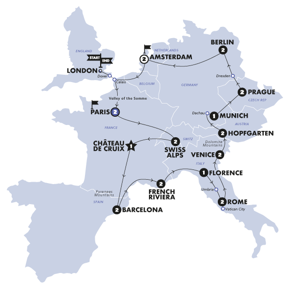European Escapade Trip Map