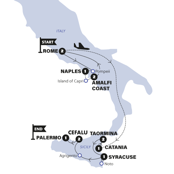 tourhub | Contiki | Italian Escape & Sicily | Classic | 2024 | Tour Map