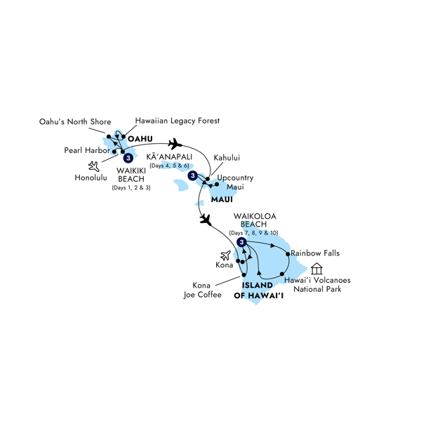 Hawaii with Oahu, Maui & the Big Island - Classic Group Itinerary Map