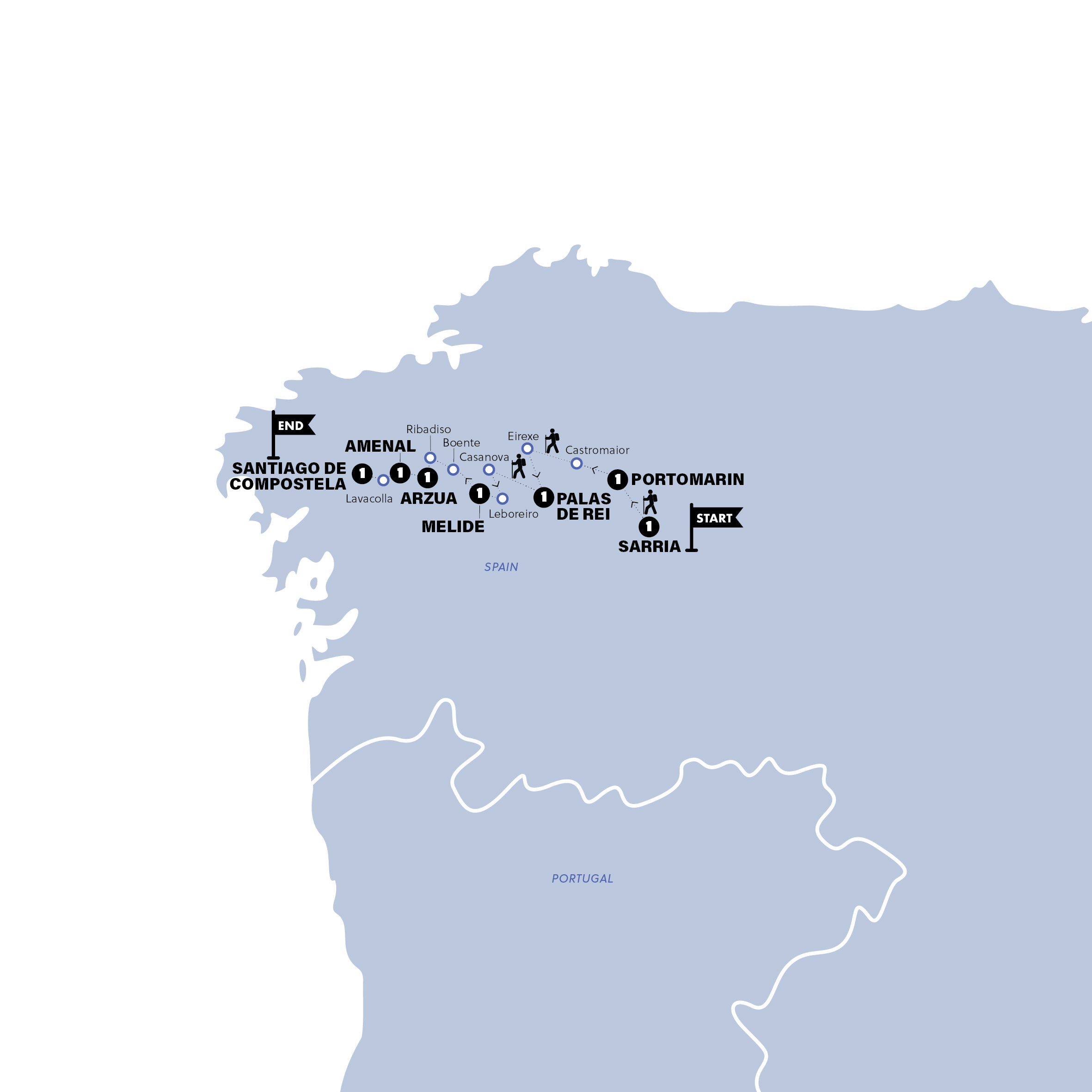 Map of Hiking the Camino de Santiago from Contiki