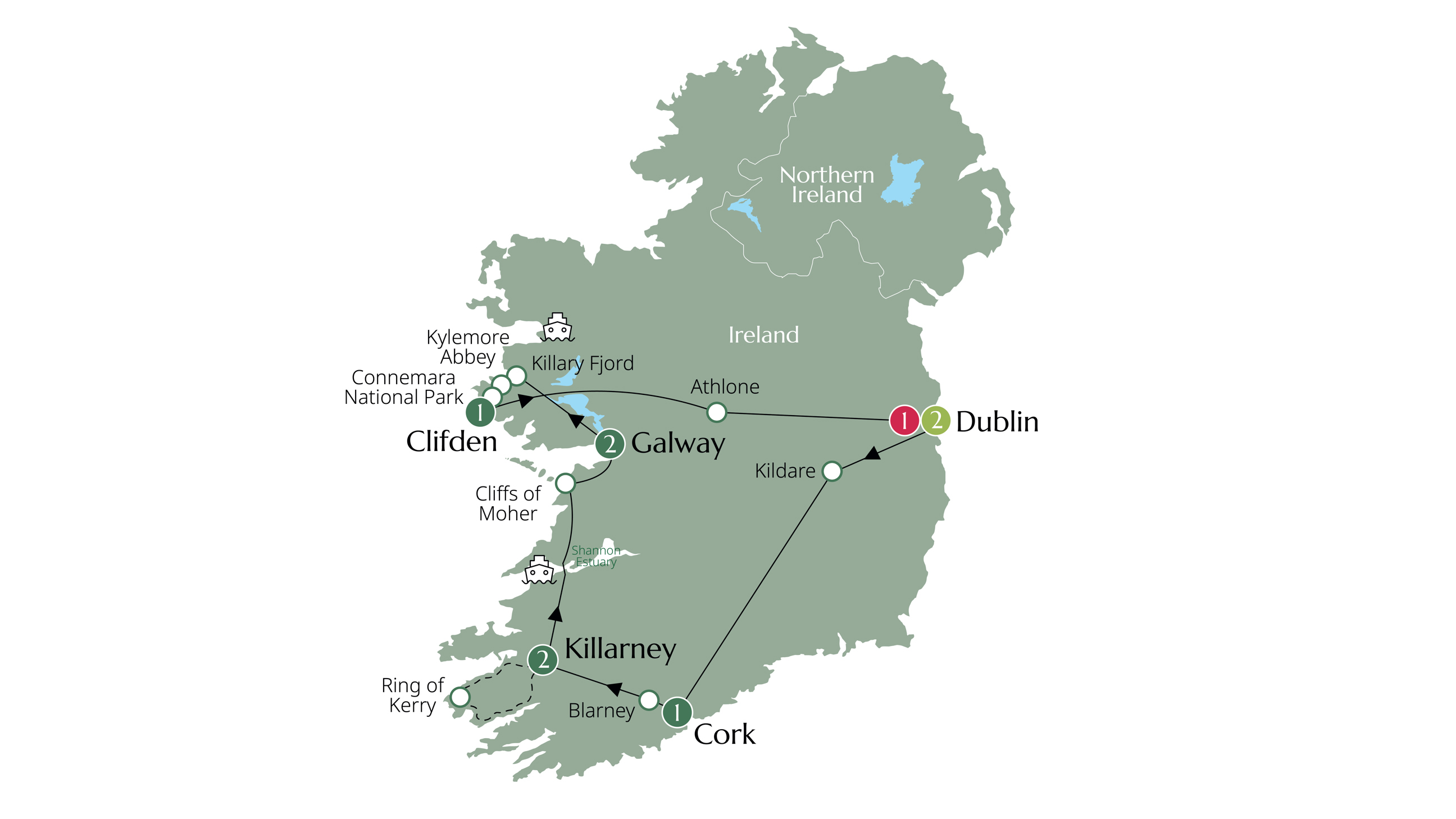 Ireland's Icons - Classic Group Itinerary Map