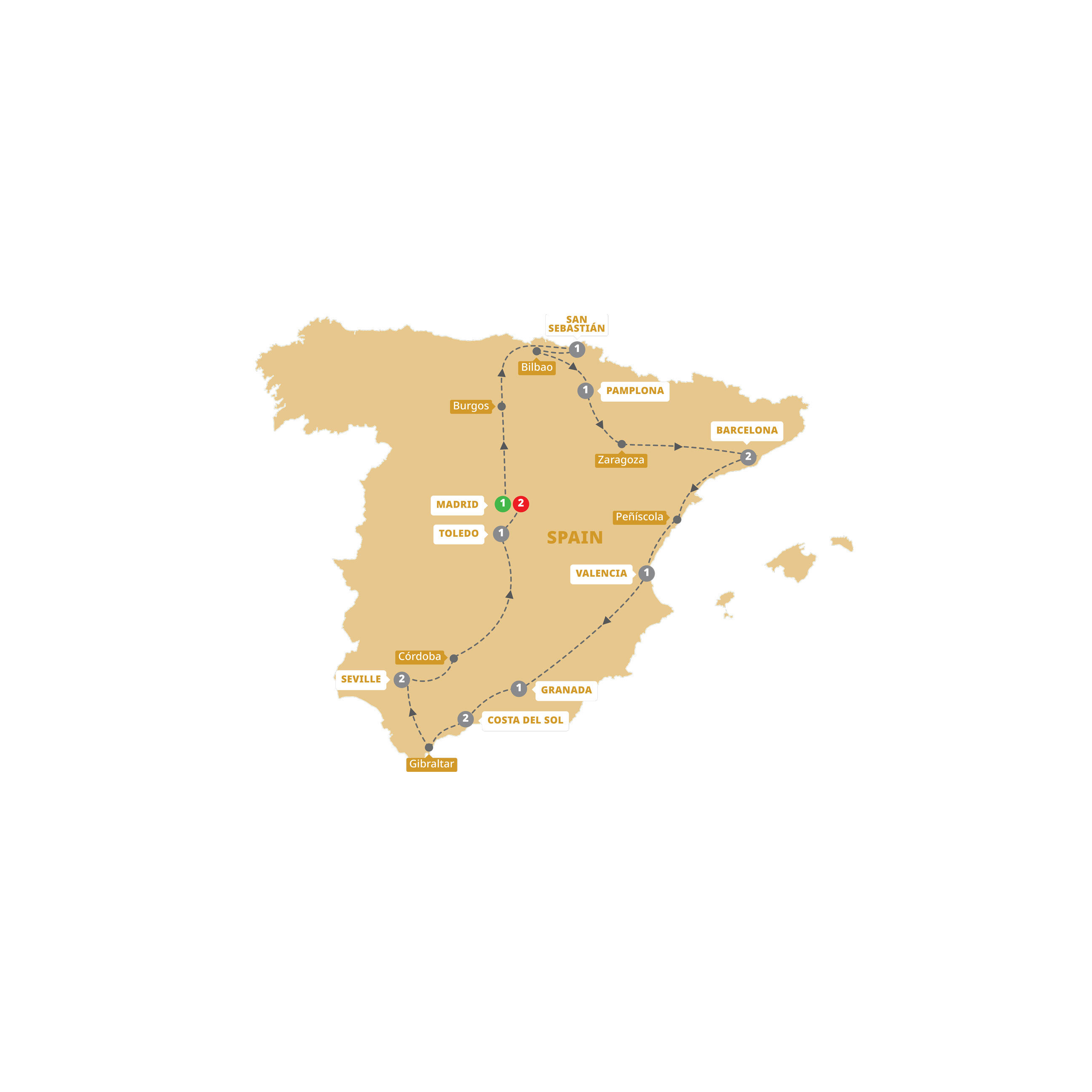 tourhub | Trafalgar | Best of Spain | Tour Map